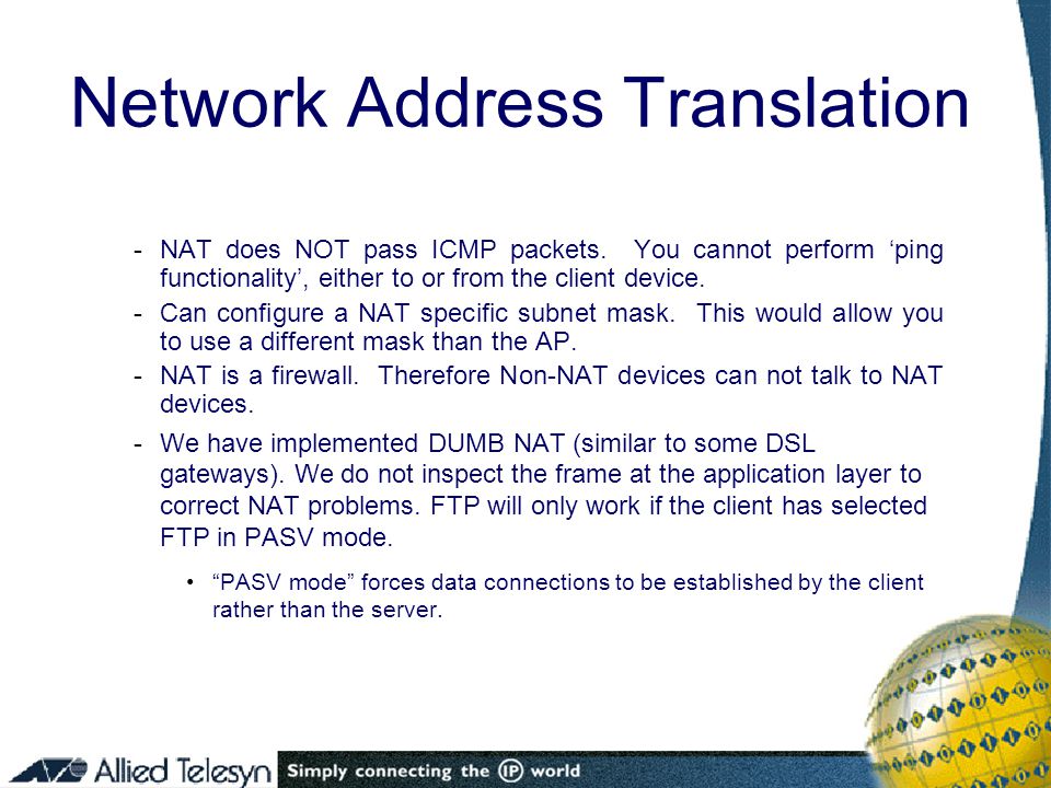 -NAT does NOT pass ICMP packets.