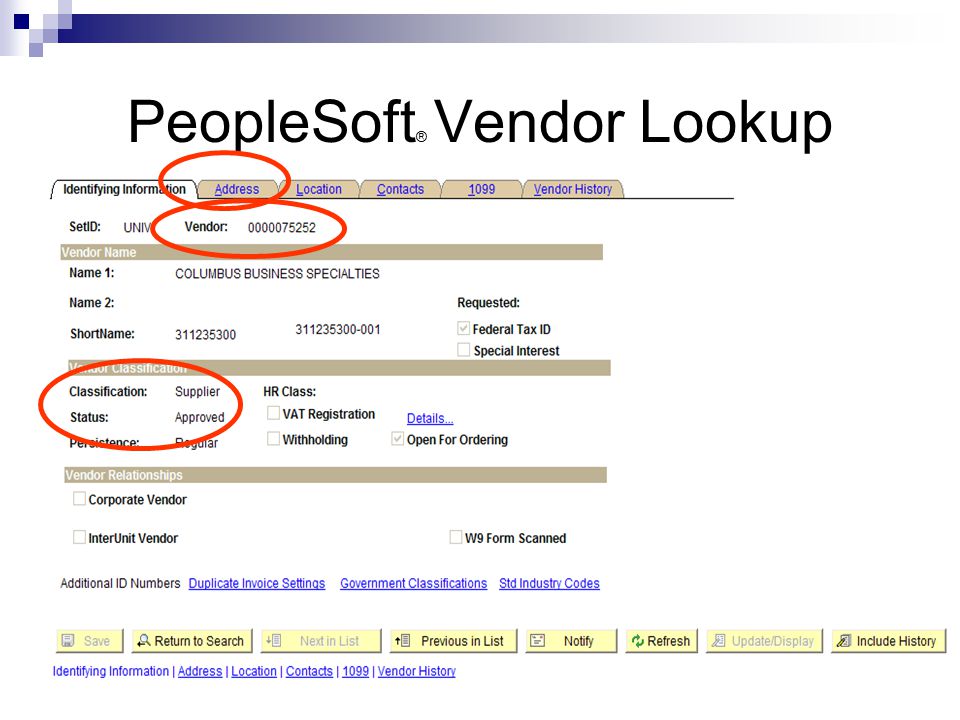 PeopleSoft ® Vendor Lookup