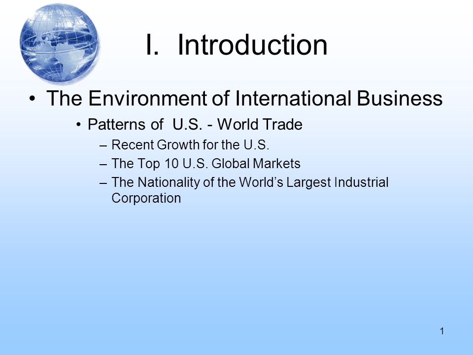 I. Introduction The Environment of International Business Patterns of U.S.