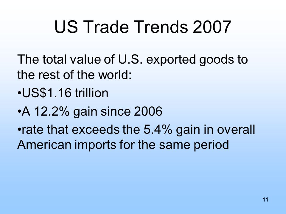 US Trade Trends 2007 The total value of U.S.