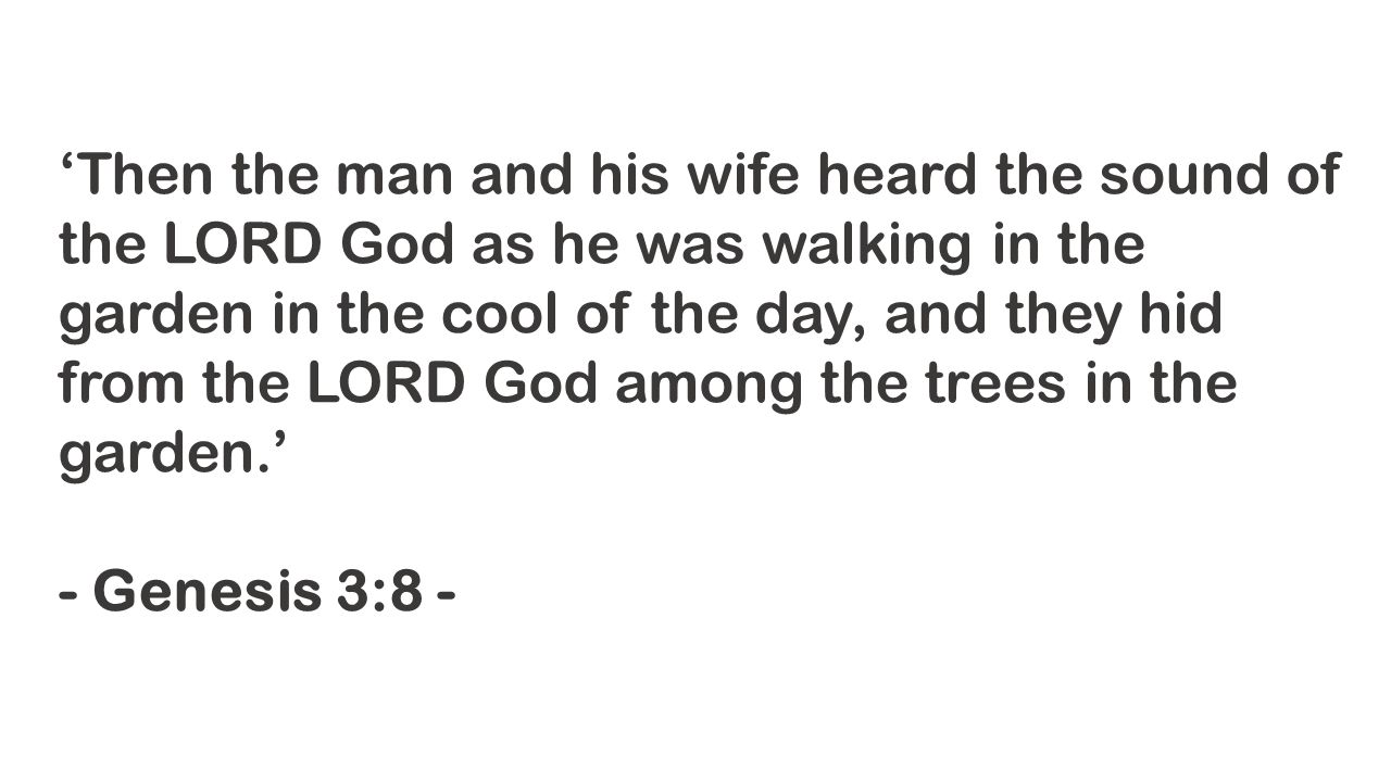 ‘Then the man and his wife heard the sound of the LORD God as he was walking in the garden in the cool of the day, and they hid from the LORD God among the trees in the garden.’ - Genesis 3:8 -