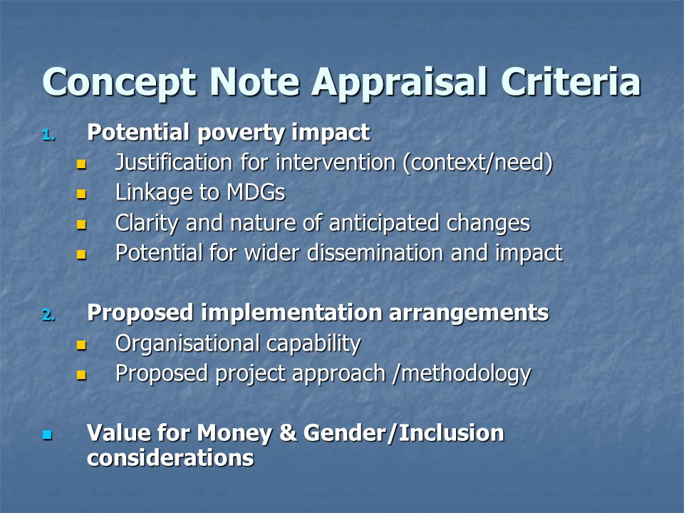 Concept Note Appraisal Criteria 1.