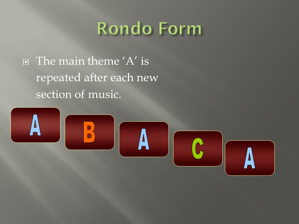  The main theme ‘A’ is repeated after each new section of music.