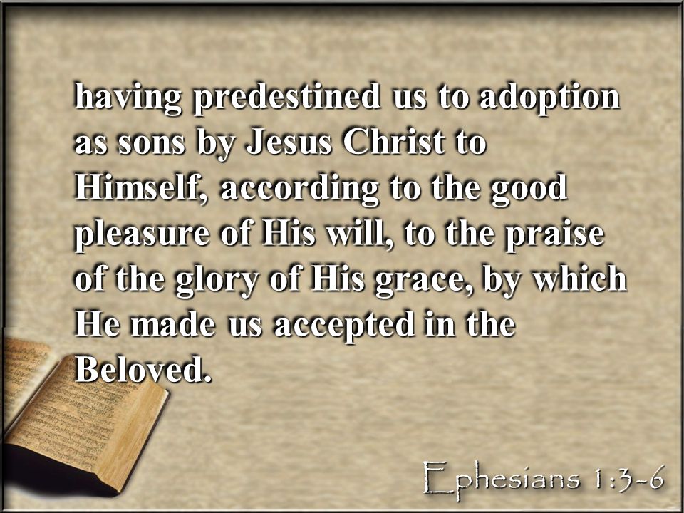 having predestined us to adoption as sons by Jesus Christ to Himself, according to the good pleasure of His will, to the praise of the glory of His grace, by which He made us accepted in the Beloved.