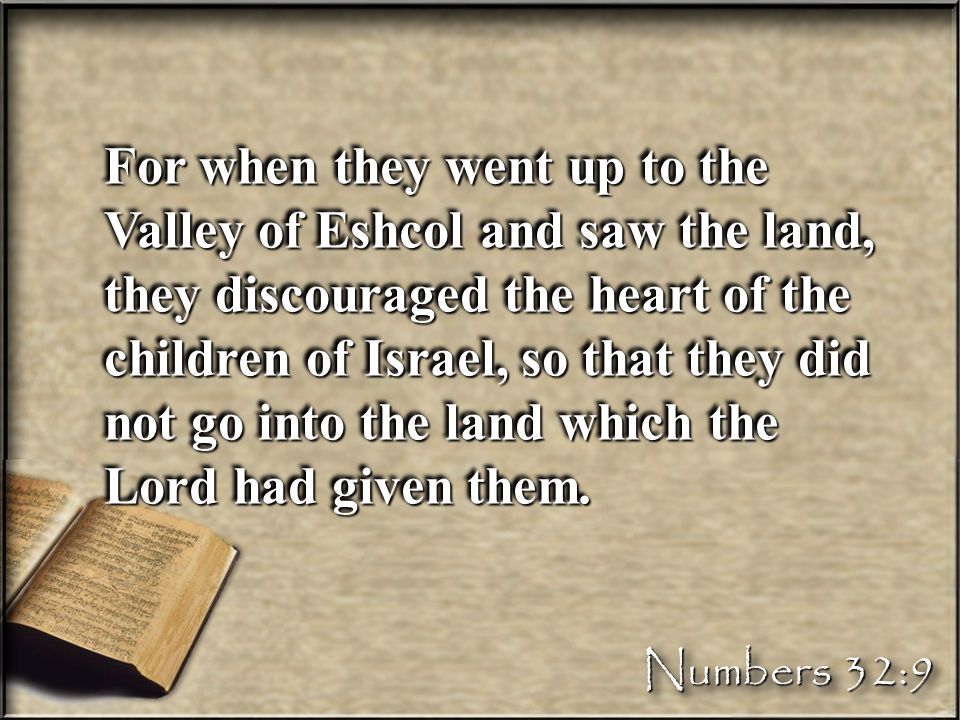 For when they went up to the Valley of Eshcol and saw the land, they discouraged the heart of the children of Israel, so that they did not go into the land which the Lord had given them.