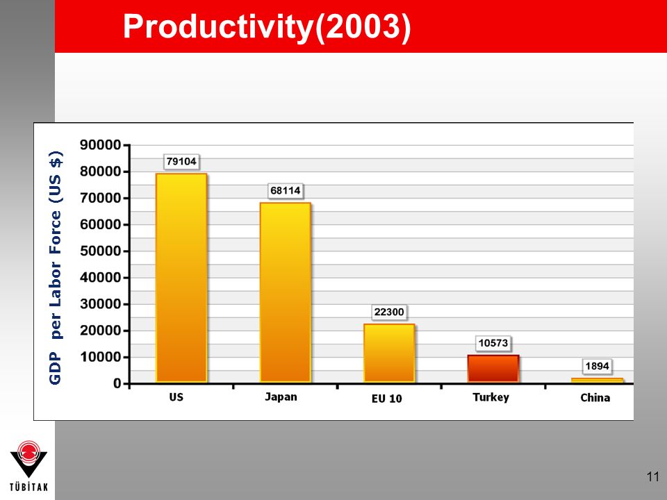 11 Productivity(2003) GDP per Labor Force (US $)