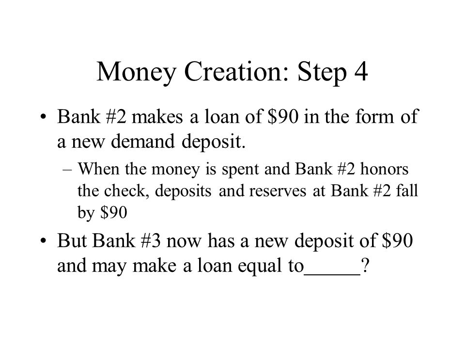 Money Creation: Step 4 Bank #2 makes a loan of $90 in the form of a new demand deposit.