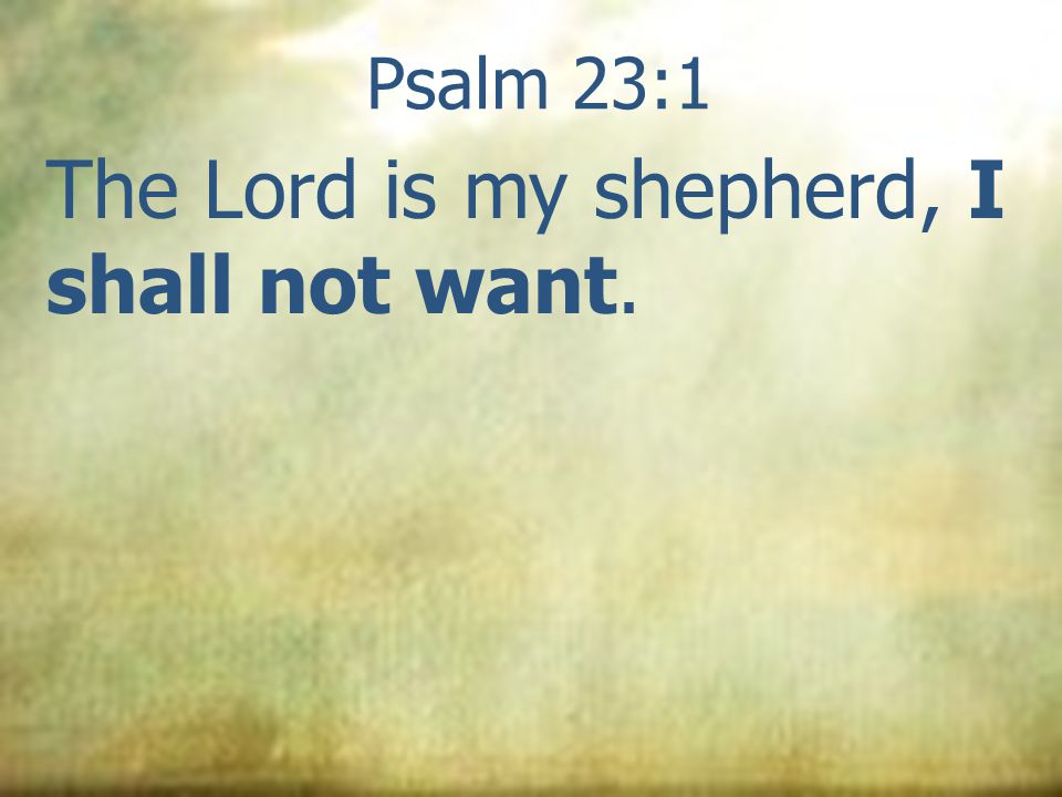 Psalm 23:1 The Lord is my shepherd, I shall not want.