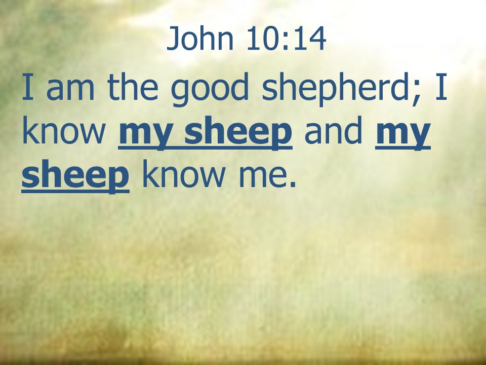 John 10:14 I am the good shepherd; I know my sheep and my sheep know me.