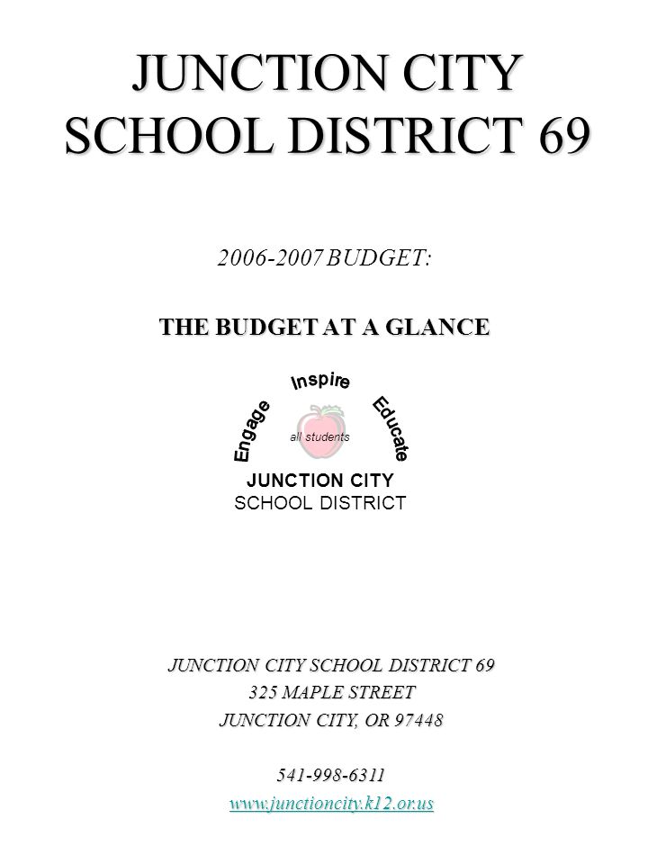 JUNCTION CITY SCHOOL DISTRICT BUDGET: THE BUDGET AT A GLANCE JUNCTION CITY SCHOOL DISTRICT MAPLE STREET JUNCTION CITY, OR JUNCTION CITY SCHOOL DISTRICT all students