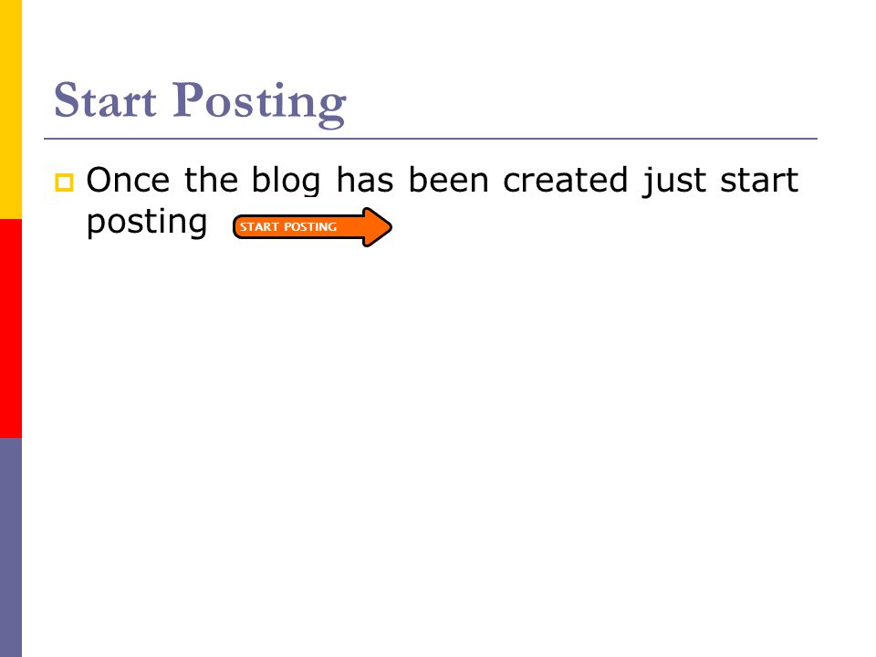 Start Posting  Once the blog has been created just start posting