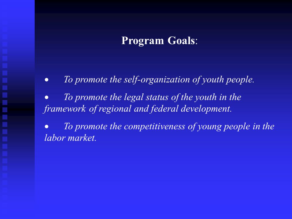Program Goals:  To promote the self-organization of youth people.