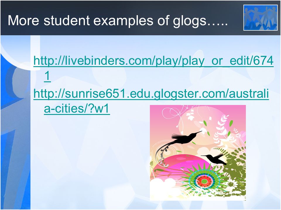 More student examples of glogs…..