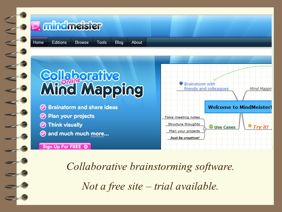 Collaborative brainstorming software. Not a free site – trial available.
