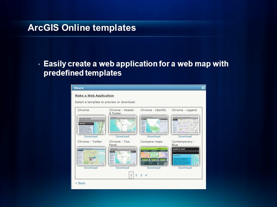 ArcGIS Online templates Easily create a web application for a web map with predefined templates