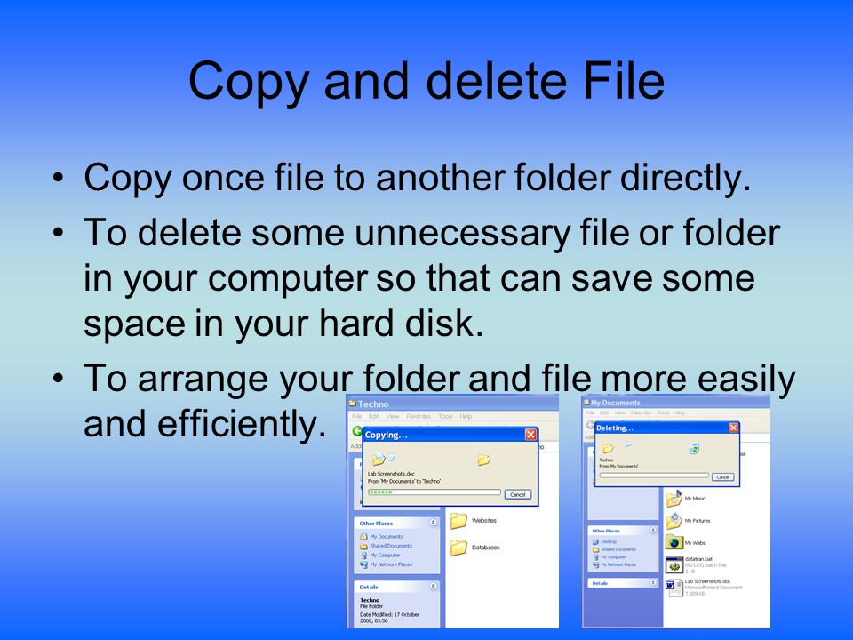 Copy and delete File Copy once file to another folder directly.