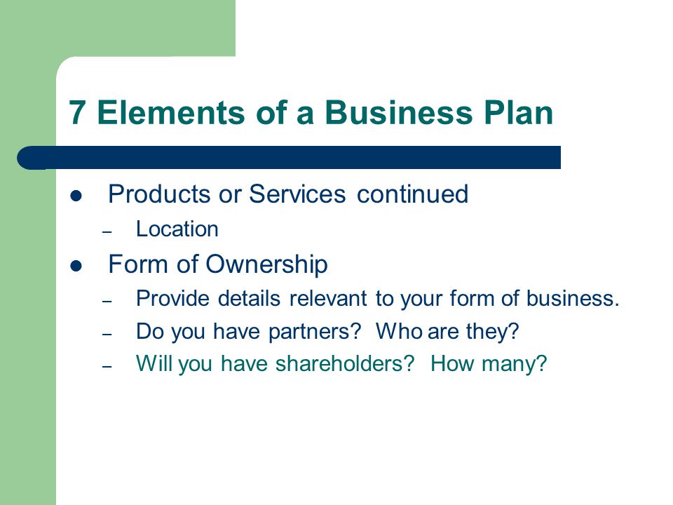 Company ownership business plan