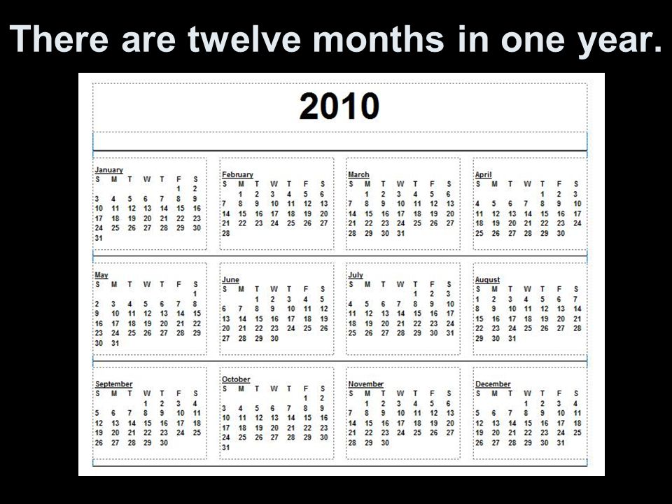 There are twelve months in one year.