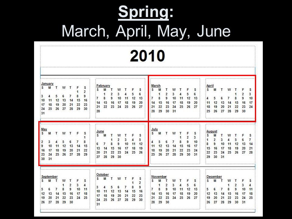Spring: March, April, May, June