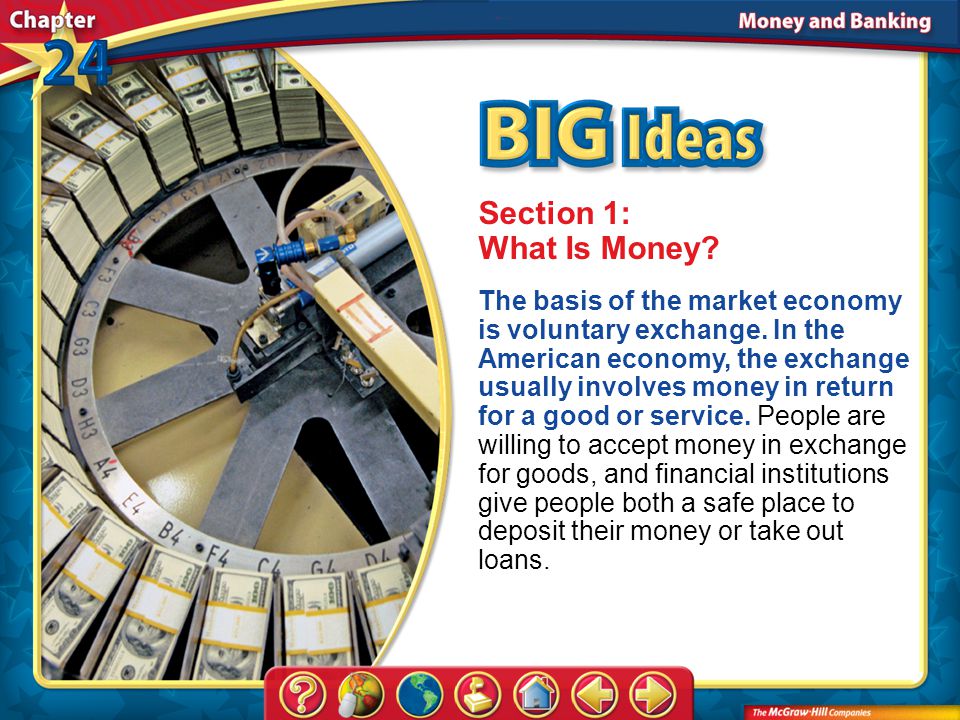 Chapter Intro 2 Section 1: What Is Money. The basis of the market economy is voluntary exchange.