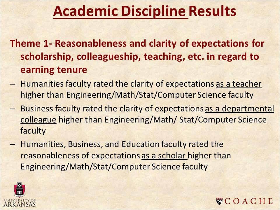 Theme 1- Reasonableness and clarity of expectations for scholarship, colleagueship, teaching, etc.