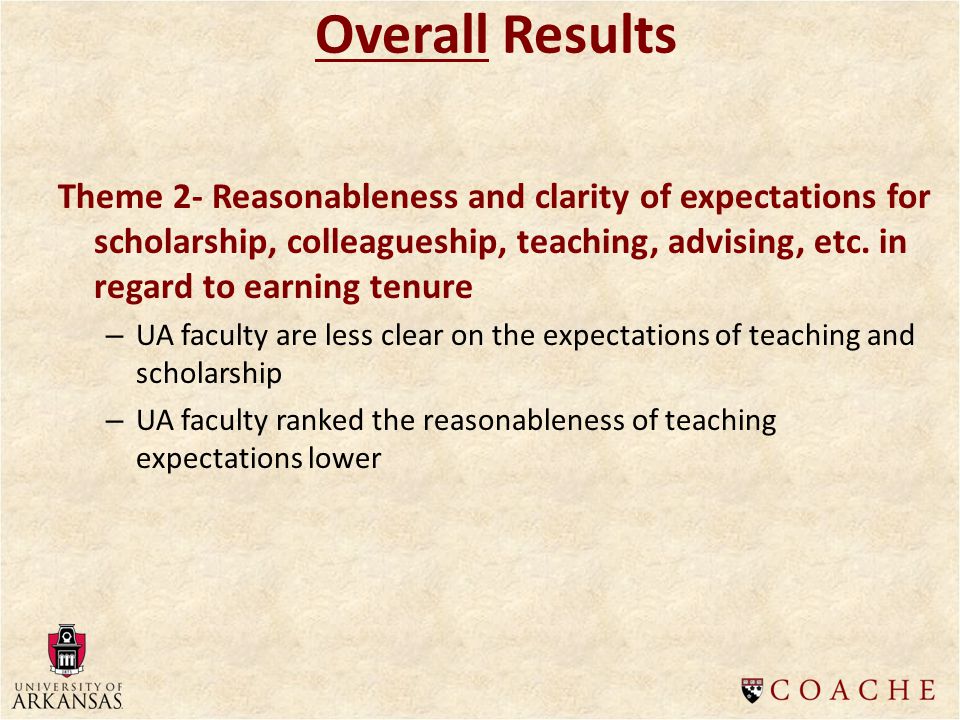 Theme 2- Reasonableness and clarity of expectations for scholarship, colleagueship, teaching, advising, etc.