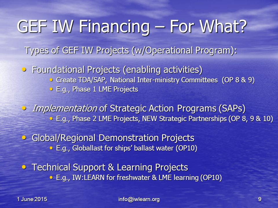 1 June June June GEF IW Financing – For What.