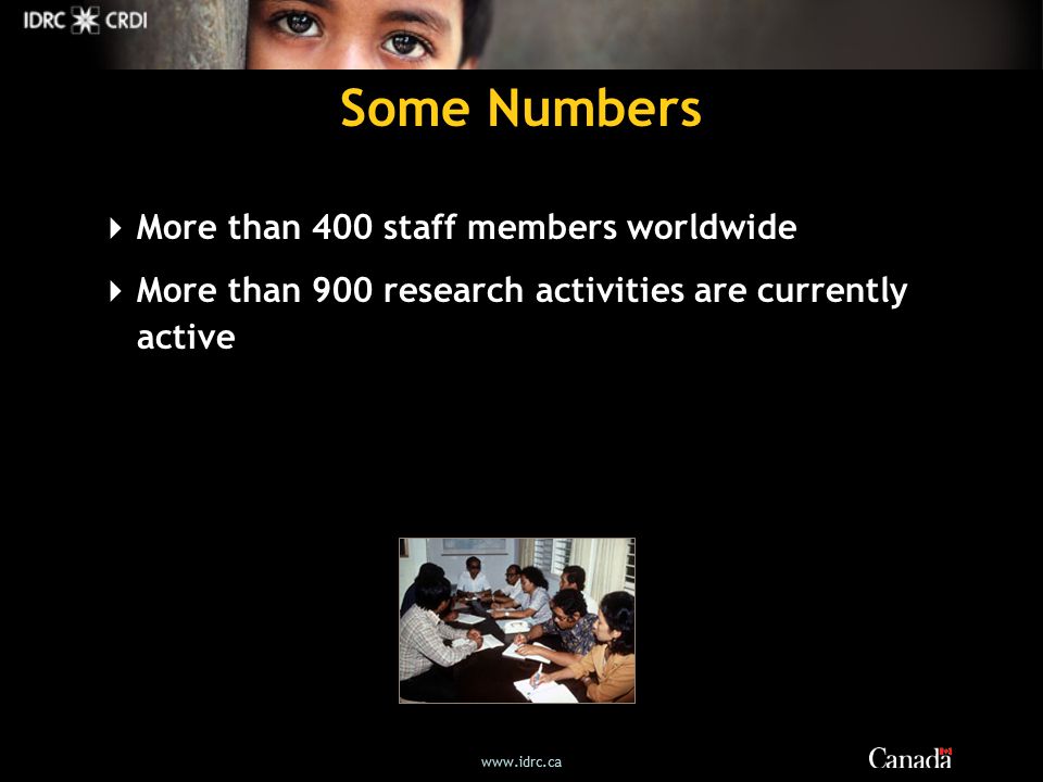 Some Numbers  More than 400 staff members worldwide  More than 900 research activities are currently active