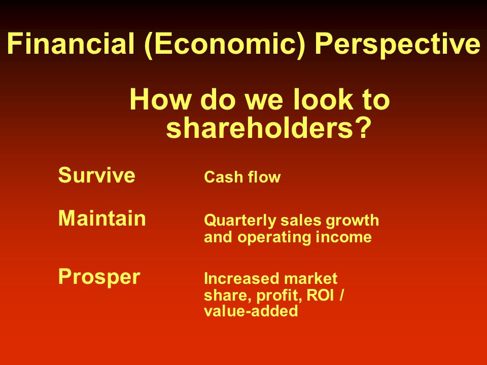 Financial (Economic) Perspective How do we look to shareholders.