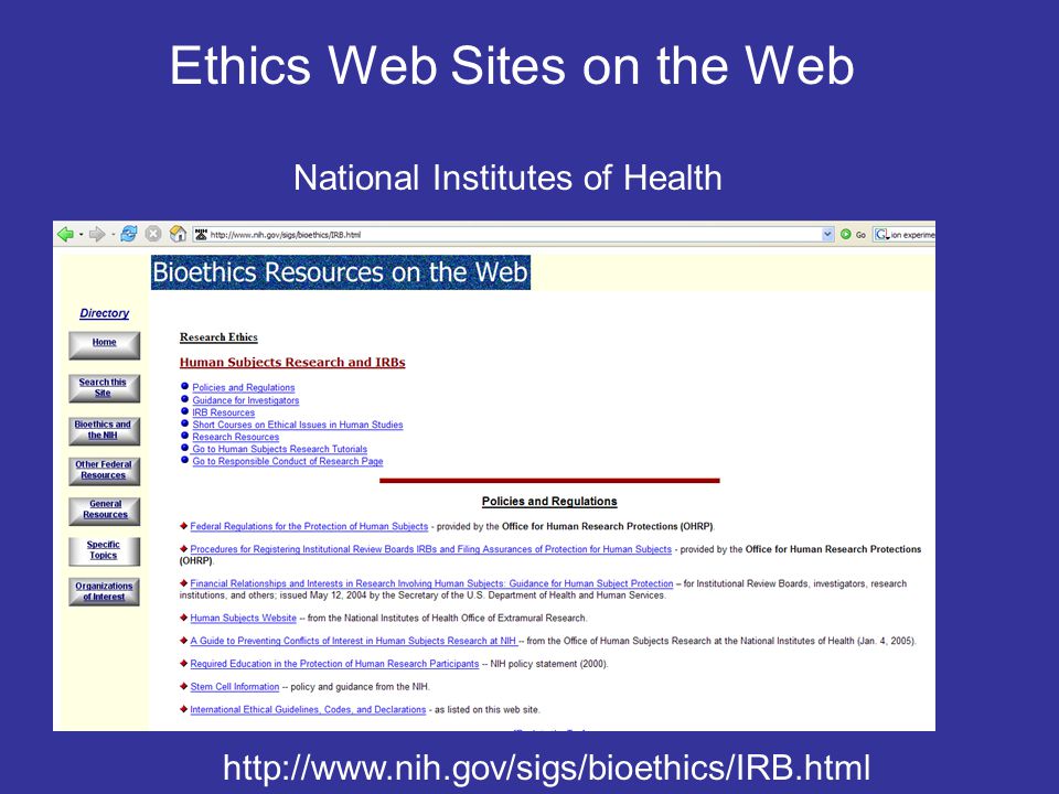National Institutes of Health Ethics Web Sites on the Web