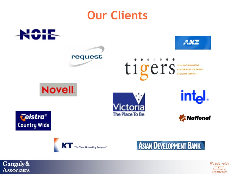 Ganguly & Associates We add value to your business, practically 9 Ganguly & Associates Our Clients