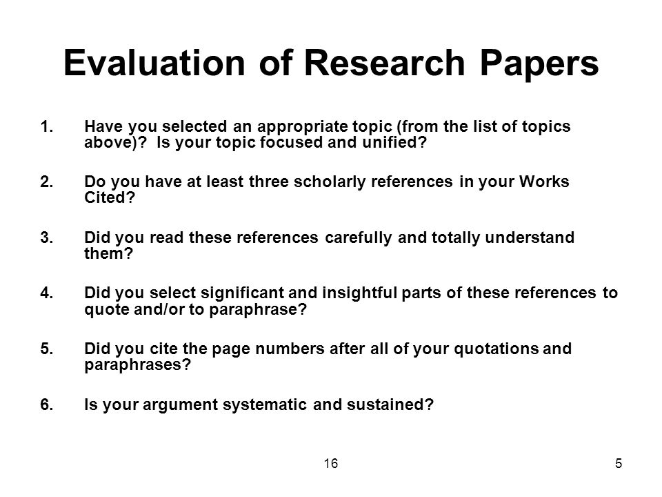 Evaluation of a research paper