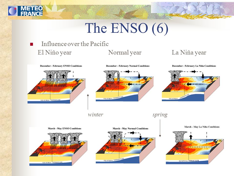 The ENSO (6) Influence over the Pacific El Niño year Normal year La Niña year winter spring