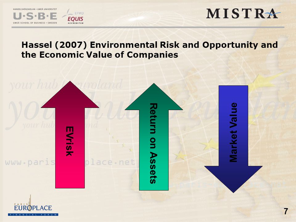 7 Hassel (2007) Environmental Risk and Opportunity and the Economic Value of Companies EVrisk Return on Assets Market Value