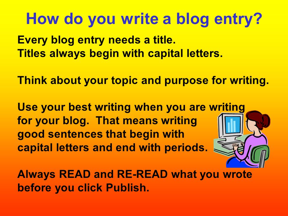 How do you write a blog entry. Every blog entry needs a title.
