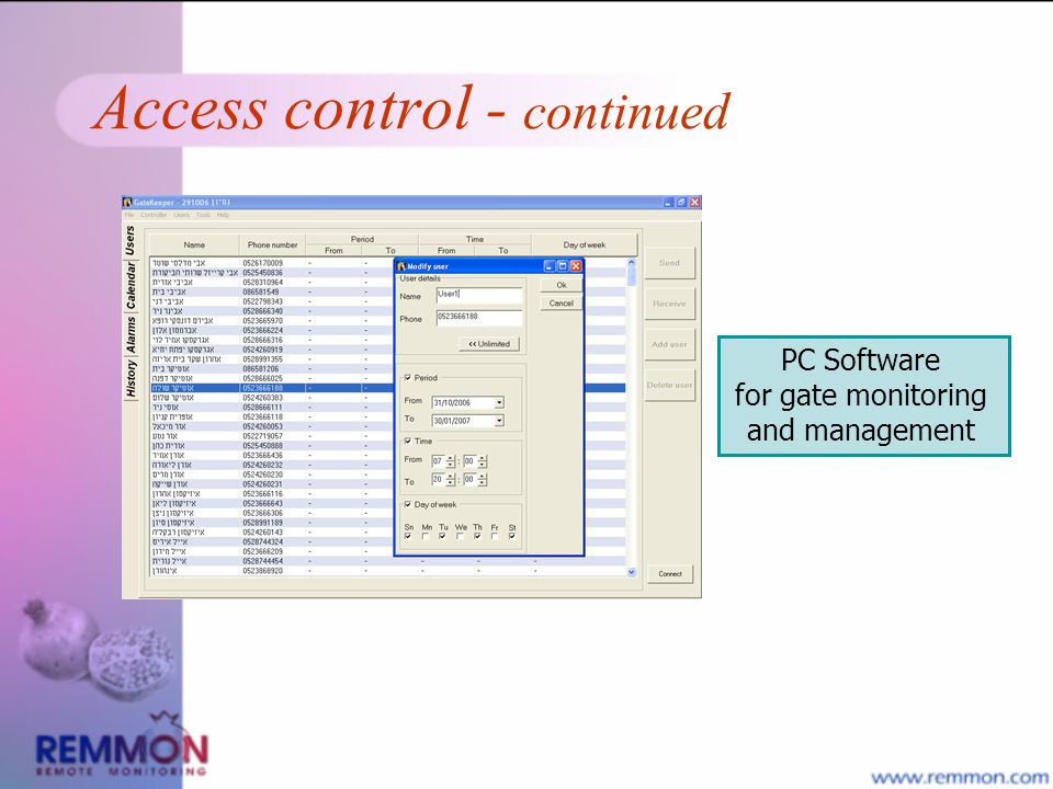 PC Software for gate monitoring and management
