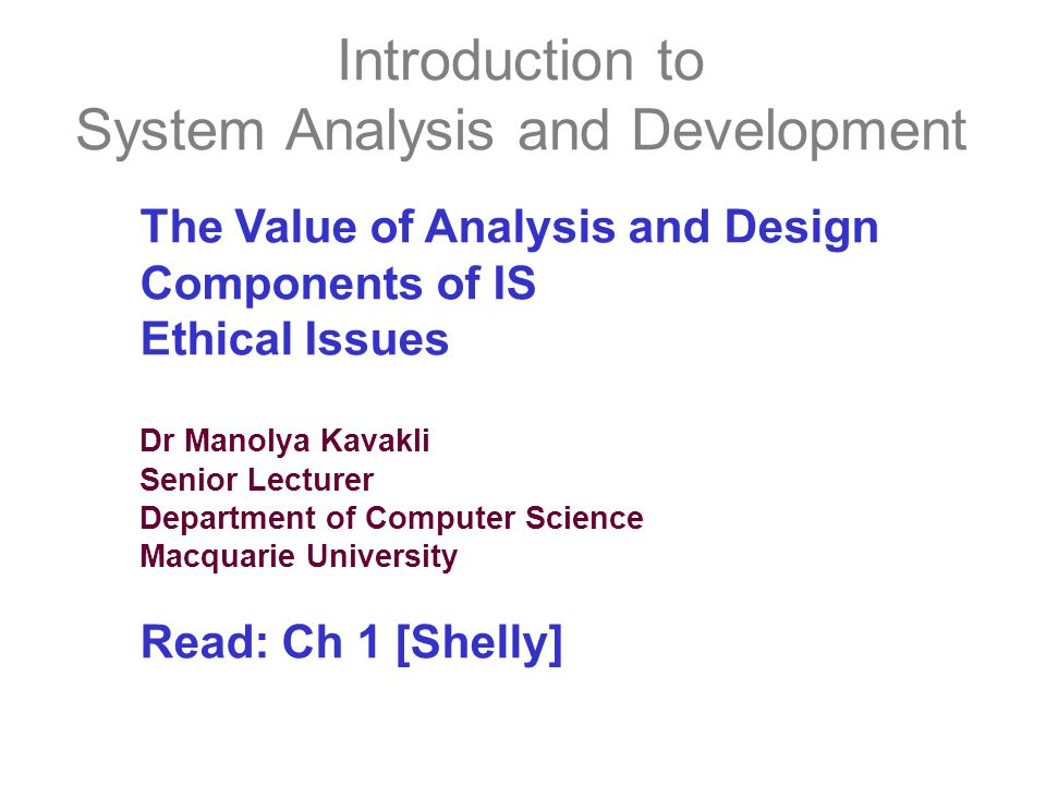 intro to system analysis and design intro to system analysis and design
