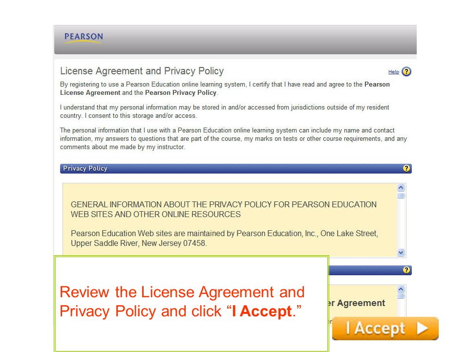 Review the License Agreement and Privacy Policy and click I Accept.