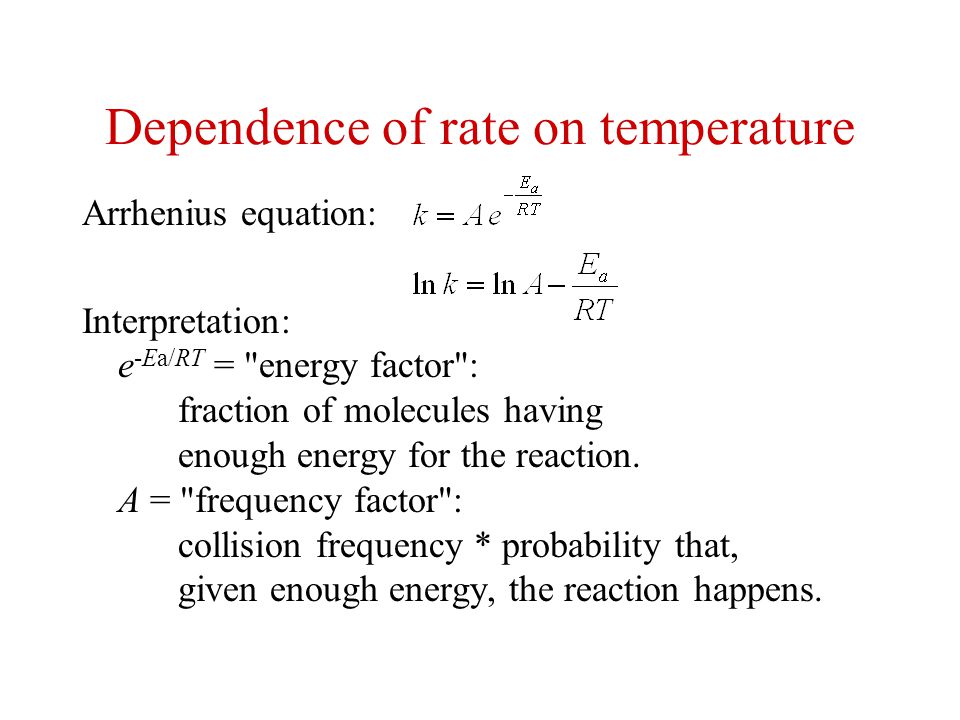 Chem 1310 Introduction To Physical Chemistry Part 2d Rate Laws Dependence Of Rate On Temperature Arrhenius Equation Interpretation E Ea Rt