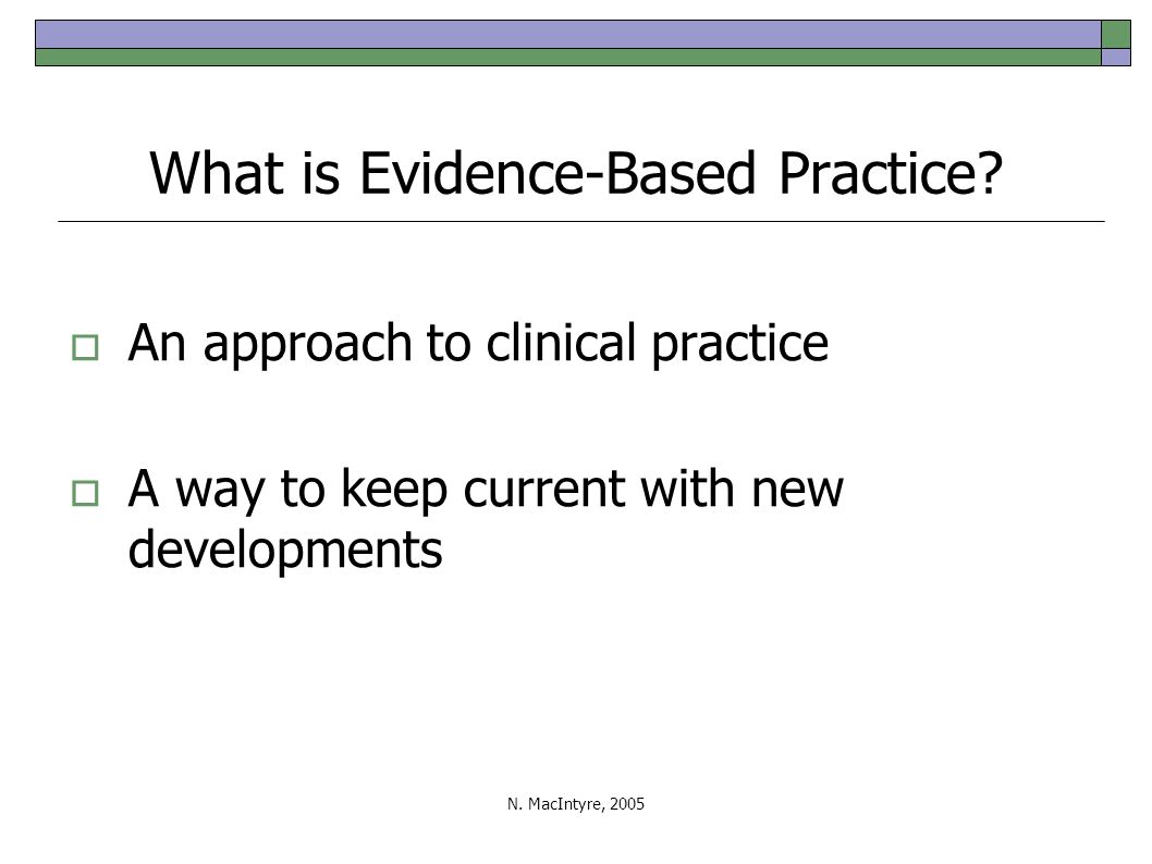N. MacIntyre, 2005 What is Evidence-Based Practice.