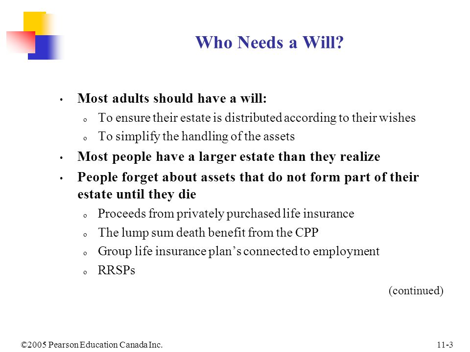 11-3©2005 Pearson Education Canada Inc. Who Needs a Will.