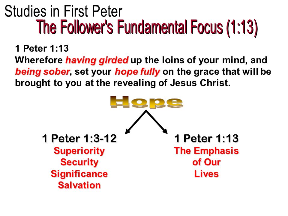 1 Peter 1:13 having girded being soberhope fully Wherefore having girded up the loins of your mind, and being sober, set your hope fully on the grace that will be brought to you at the revealing of Jesus Christ.