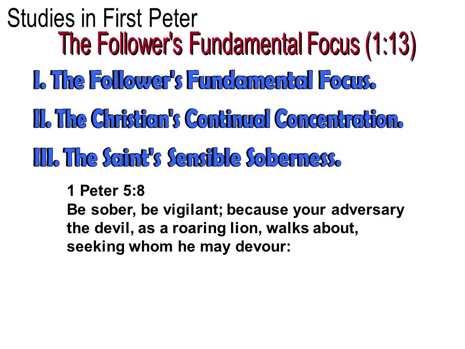 1 Peter 5:8 Be sober, be vigilant; because your adversary the devil, as a roaring lion, walks about, seeking whom he may devour: