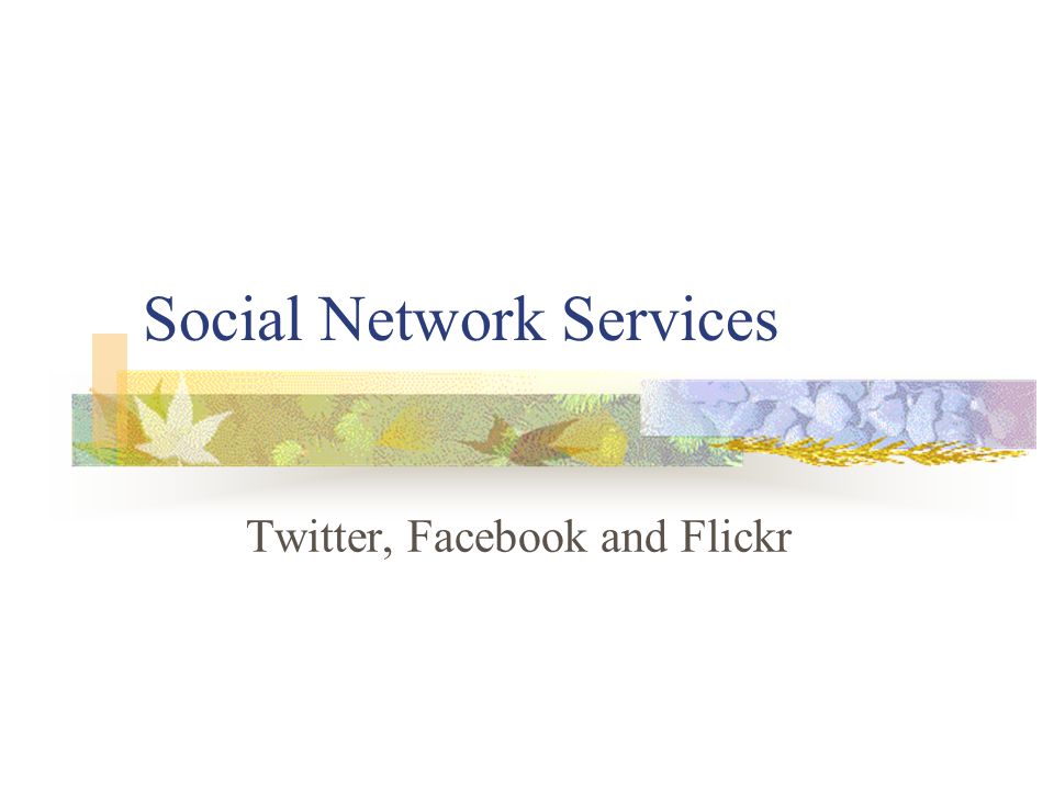 Social Network Services Twitter, Facebook and Flickr