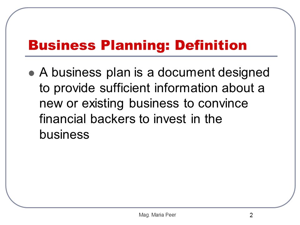 Definitions for business plan