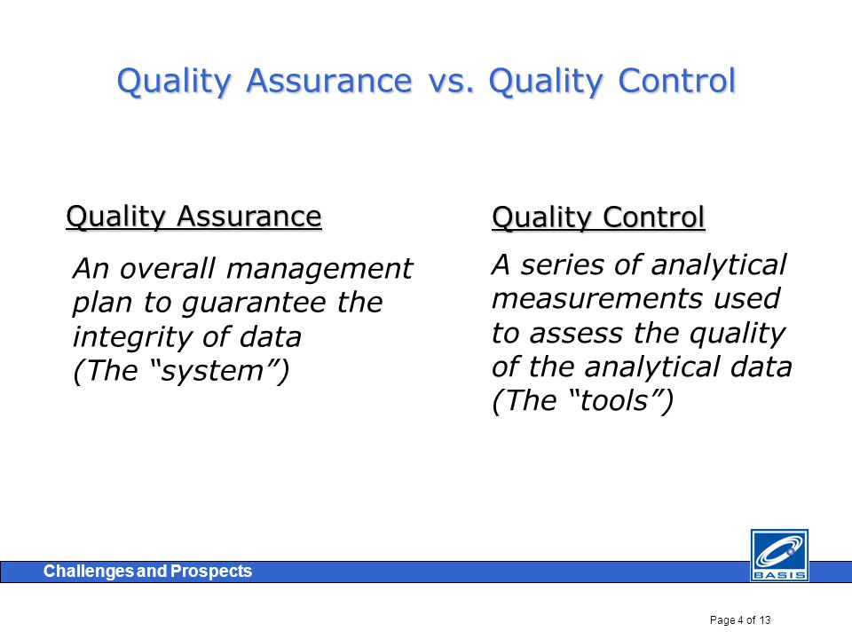 Page 4 of 13 Challenges and Prospects Quality Assurance vs.