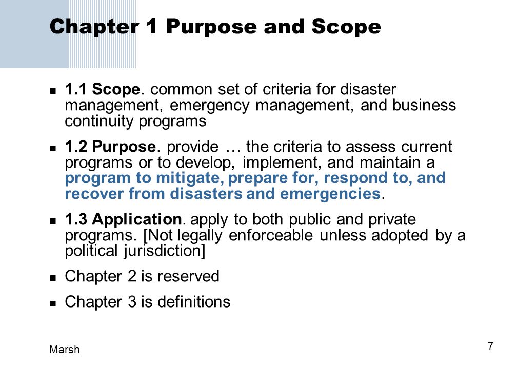 Marsh 7 Chapter 1 Purpose and Scope 1.1 Scope.