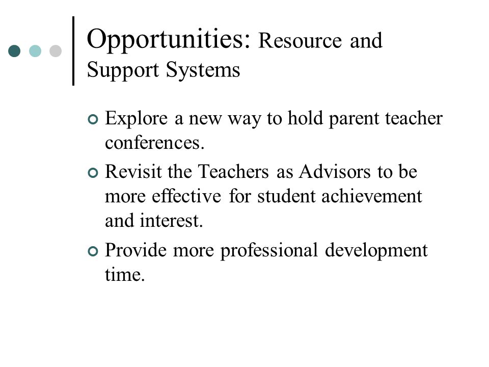 Opportunities: Resource and Support Systems Explore a new way to hold parent teacher conferences.