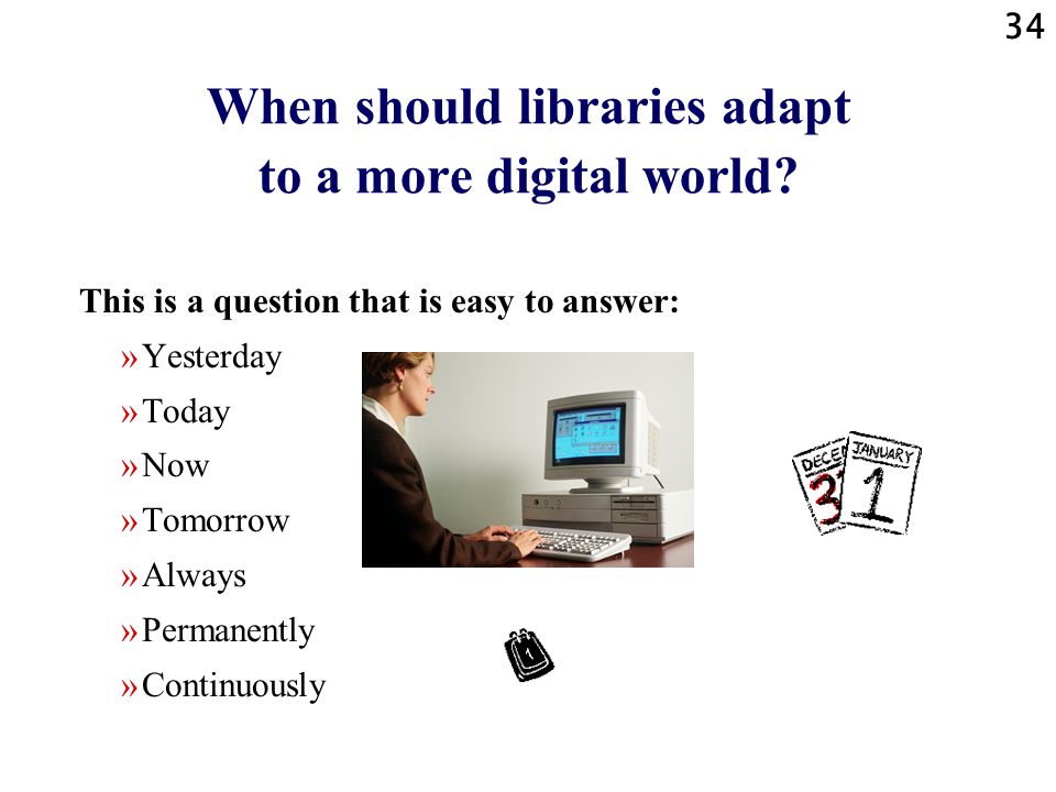34 When should libraries adapt to a more digital world.