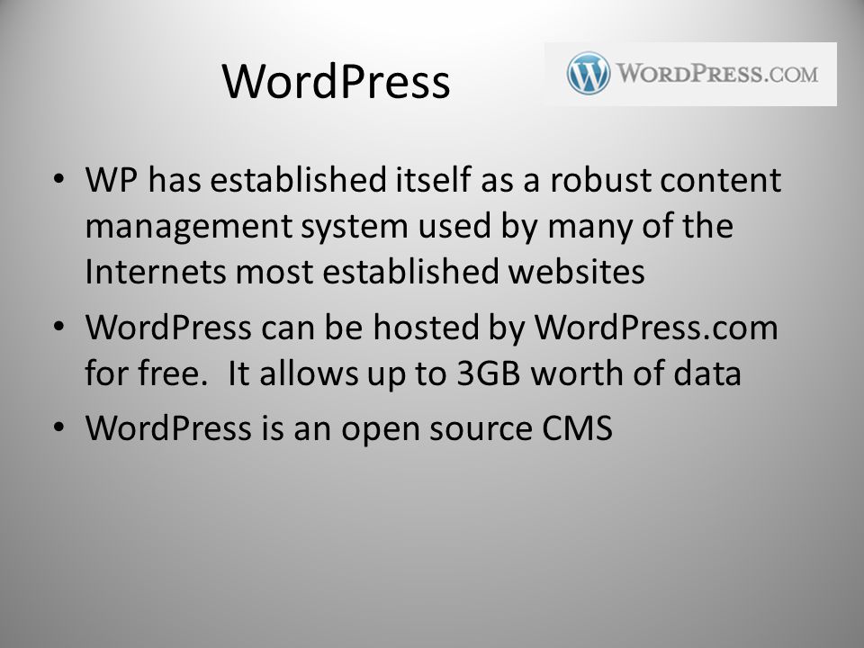 WordPress WP has established itself as a robust content management system used by many of the Internets most established websites WordPress can be hosted by WordPress.com for free.